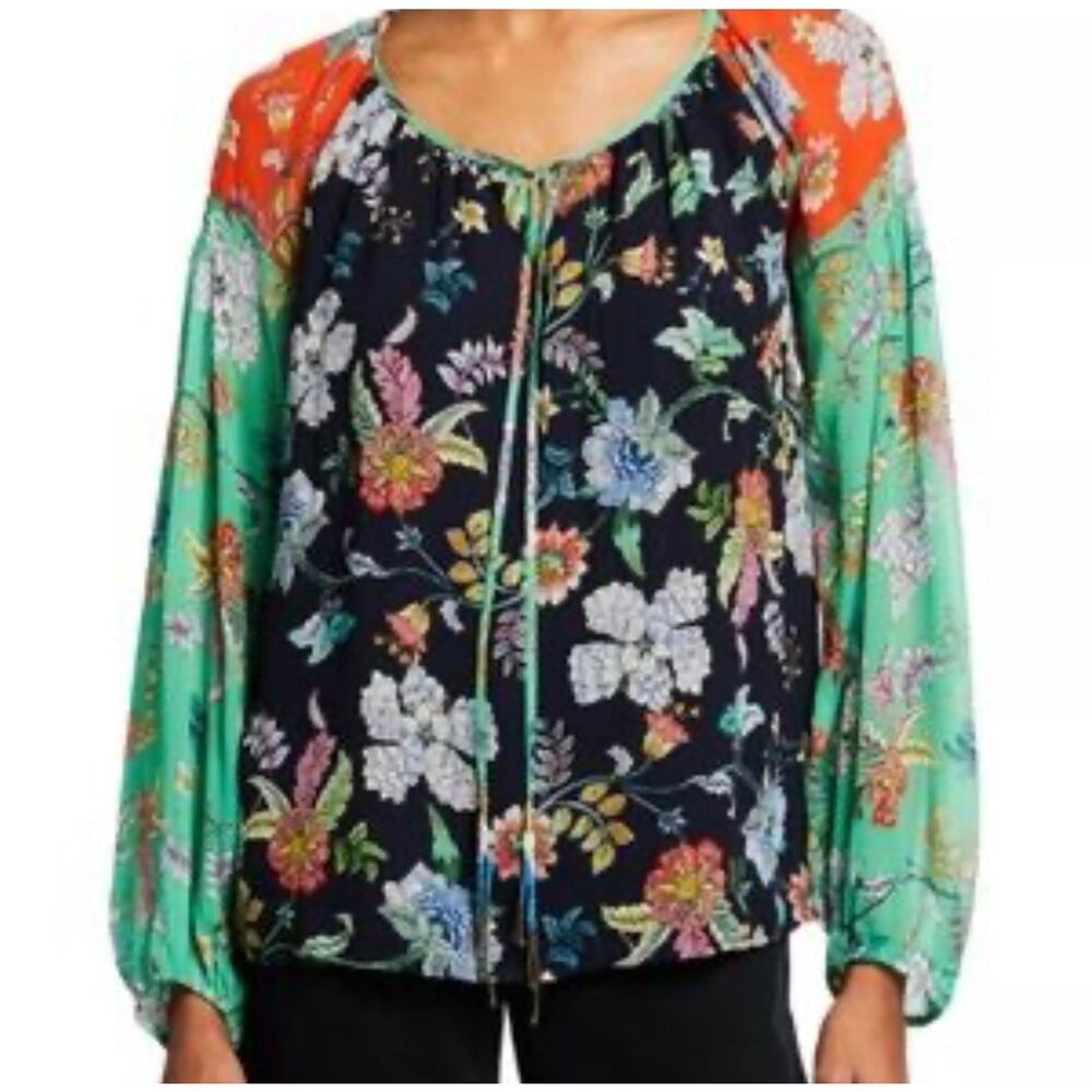 Johnny Was Jade‎ Hortensia Mixed Floral Print Peasant Blouse